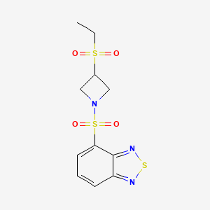 molecular formula C11H13N3O4S3 B2738159 4-((3-(乙基磺酰)吖唑啉-1-基)磺酰)苯并[c][1,2,5]噻二唑 CAS No. 2034393-43-4