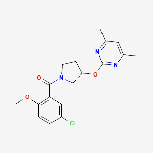 molecular formula C18H20ClN3O3 B2738169 (5-氯-2-甲氧基苯基)(3-((4,6-二甲基嘧啶-2-基)氧基)吡咯啉-1-基)甲酮 CAS No. 2034388-80-0