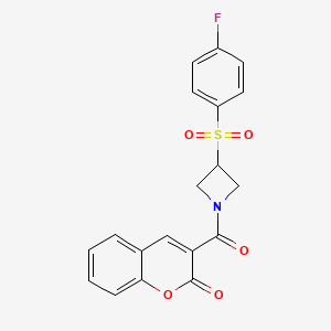 molecular formula C19H14FNO5S B2738186 3-(3-((4-氟苯基)磺酰)氮杂环丁烷-1-甲酰)-2H-香豆素-2-酮 CAS No. 1798034-16-8