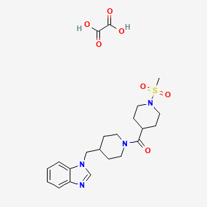 molecular formula C22H30N4O7S B2738204 (4-((1H-苯并[d]咪唑-1-基)甲基)哌啶-1-基)(1-(甲磺酰)哌啶-4-基)甲酮草酸盐 CAS No. 2034470-69-2