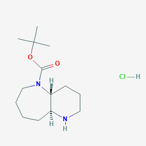 molecular formula C14H27ClN2O2 B2738210 Tert-butyl (4aR,9aS)-1,2,3,4,4a,6,7,8,9,9a-decahydropyrido[3,2-b]azepine-5-carboxylate;hydrochloride CAS No. 2550997-84-5
