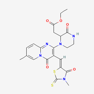 (Z)-ethyl 2-(1-(7-methyl-3-((3-methyl-4-oxo-2-thioxothiazolidin-5-ylidene)methyl)-4-oxo-4H-pyrido[1,2-a]pyrimidin-2-yl)-3-oxopiperazin-2-yl)acetate