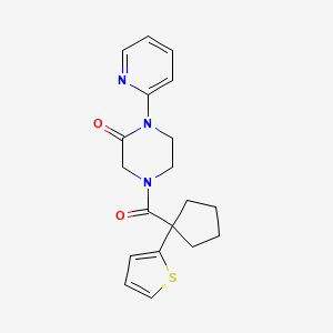 molecular formula C19H21N3O2S B2738222 1-(Pyridin-2-yl)-4-(1-(thiophen-2-yl)cyclopentane-1-carbonyl)piperazin-2-one CAS No. 2309258-95-3