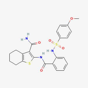 molecular formula C23H23N3O5S2 B2738229 2-(2-(4-甲氧基苯磺酰氨基)苯甲酰胺)-4,5,6,7-四氢苯并[b]噻吩-3-甲酰胺 CAS No. 886908-33-4