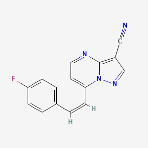 molecular formula C15H9FN4 B2738231 7-(4-Fluorostyryl)pyrazolo[1,5-a]pyrimidine-3-carbonitrile CAS No. 338394-49-3