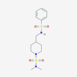 molecular formula C14H23N3O4S2 B2738237 N,N-dimethyl-4-(phenylsulfonamidomethyl)piperidine-1-sulfonamide CAS No. 2034608-64-3