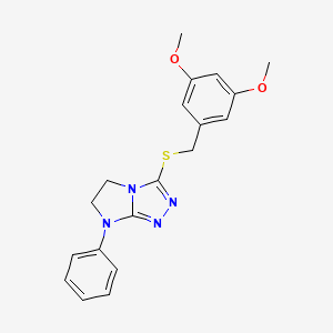 molecular formula C19H20N4O2S B2738245 3-((3,5-二甲氧基苯甲亚硫基)苯甲亚硫基)-7-苯基-6,7-二氢-5H-咪唑并[2,1-c][1,2,4]三唑 CAS No. 921859-64-5