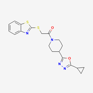molecular formula C19H20N4O2S2 B2738261 2-(Benzo[d]thiazol-2-ylthio)-1-(4-(5-cyclopropyl-1,3,4-oxadiazol-2-yl)piperidin-1-yl)ethanone CAS No. 1210949-11-3