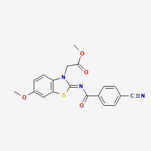 molecular formula C19H15N3O4S B2738262 (Z)-methyl 2-(2-((4-cyanobenzoyl)imino)-6-methoxybenzo[d]thiazol-3(2H)-yl)acetate CAS No. 865199-80-0