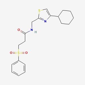 molecular formula C19H24N2O3S2 B2738263 N-((4-cyclohexylthiazol-2-yl)methyl)-3-(phenylsulfonyl)propanamide CAS No. 2034400-55-8