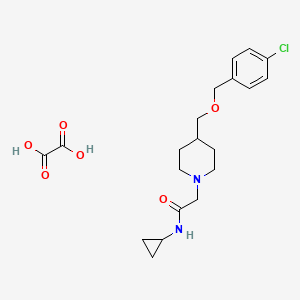 molecular formula C20H27ClN2O6 B2738277 2-(4-(((4-氯苯甲基)氧基)甲基)哌啶-1-基)-N-环丙基乙酰胺草酸盐 CAS No. 1396811-25-8