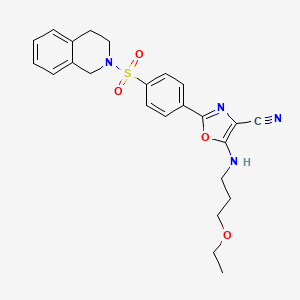 molecular formula C24H26N4O4S B2738286 2-(4-((3,4-dihydroisoquinolin-2(1H)-yl)sulfonyl)phenyl)-5-((3-ethoxypropyl)amino)oxazole-4-carbonitrile CAS No. 941249-86-1