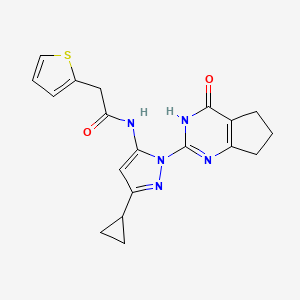 molecular formula C19H19N5O2S B2738289 N-(3-cyclopropyl-1-(4-oxo-4,5,6,7-tetrahydro-3H-cyclopenta[d]pyrimidin-2-yl)-1H-pyrazol-5-yl)-2-(thiophen-2-yl)acetamide CAS No. 1251611-26-3