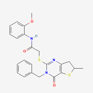 molecular formula C23H23N3O3S2 B2738303 2-[(3-benzyl-6-methyl-4-oxo-6,7-dihydrothieno[3,2-d]pyrimidin-2-yl)sulfanyl]-N-(2-methoxyphenyl)acetamide CAS No. 689263-13-6