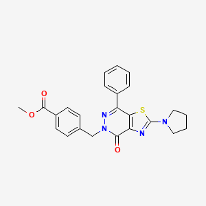 molecular formula C24H22N4O3S B2738308 methyl 4-((4-oxo-7-phenyl-2-(pyrrolidin-1-yl)thiazolo[4,5-d]pyridazin-5(4H)-yl)methyl)benzoate CAS No. 1171217-18-7