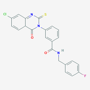 molecular formula C22H15ClFN3O2S B2738318 3-(7-chloro-4-oxo-2-sulfanylidene-1,2,3,4-tetrahydroquinazolin-3-yl)-N-[(4-fluorophenyl)methyl]benzamide CAS No. 422529-48-4