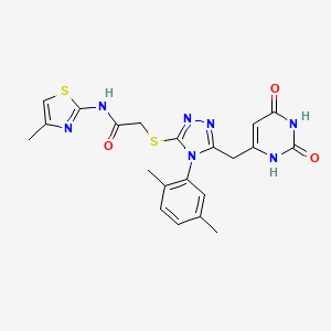 molecular formula C21H21N7O3S2 B2738320 2-[[4-(2,5-二甲基苯基)-5-[(2,4-二氧代-1H-嘧啶-6-基)甲基]-1,2,4-三唑-3-基]硫醚]-N-(4-甲基-1,3-噻唑-2-基)乙酰胺 CAS No. 852048-45-4