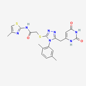 molecular formula C21H21N7O3S2 B2738320 2-[[4-(2,5-dimethylphenyl)-5-[(2,4-dioxo-1H-pyrimidin-6-yl)methyl]-1,2,4-triazol-3-yl]sulfanyl]-N-(4-methyl-1,3-thiazol-2-yl)acetamide CAS No. 852048-45-4