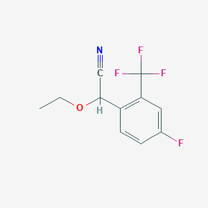 molecular formula C11H9F4NO B2738346 2-乙氧基-2-[4-氟-2-(三氟甲基)苯基]乙腈 CAS No. 1521547-67-0