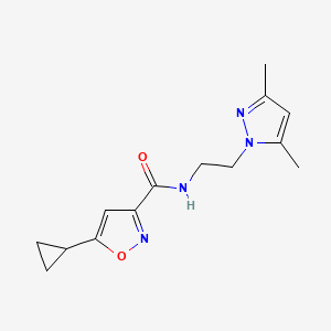 molecular formula C14H18N4O2 B2738362 5-cyclopropyl-N-(2-(3,5-dimethyl-1H-pyrazol-1-yl)ethyl)isoxazole-3-carboxamide CAS No. 1421532-64-0