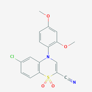 molecular formula C17H13ClN2O4S B2738388 6-chloro-4-(2,4-dimethoxyphenyl)-4H-1,4-benzothiazine-2-carbonitrile 1,1-dioxide CAS No. 1226443-96-4