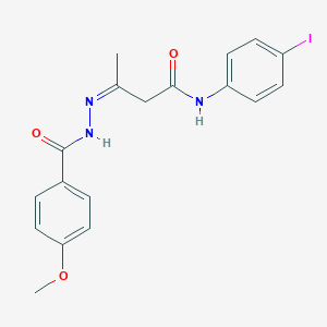 molecular formula C18H18IN3O3 B273839 N-(4-iodophenyl)-3-[(4-methoxybenzoyl)hydrazono]butanamide 