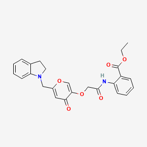 molecular formula C25H24N2O6 B2738408 乙酸-2-(2-((6-(吲哚啉-1-基甲基)-4-氧代-4H-吡喃-3-基)氧基)乙酰氨基)苯甲酸酯 CAS No. 898417-48-6