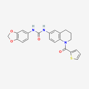 molecular formula C22H19N3O4S B2738426 1-(Benzo[d][1,3]dioxol-5-yl)-3-(1-(thiophene-2-carbonyl)-1,2,3,4-tetrahydroquinolin-6-yl)urea CAS No. 1203303-39-2