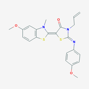 molecular formula C22H21N3O3S2 B273843 3-allyl-5-(5-methoxy-3-methyl-1,3-benzothiazol-2(3H)-ylidene)-2-[(4-methoxyphenyl)imino]-1,3-thiazolidin-4-one 