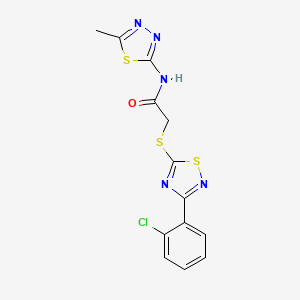 molecular formula C13H10ClN5OS3 B2738438 2-[[3-(2-chlorophenyl)-1,2,4-thiadiazol-5-yl]sulfanyl]-N-(5-methyl-1,3,4-thiadiazol-2-yl)acetamide CAS No. 864919-57-3