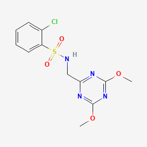 molecular formula C12H13ClN4O4S B2738468 2-chloro-N-((4,6-dimethoxy-1,3,5-triazin-2-yl)methyl)benzenesulfonamide CAS No. 2034521-41-8