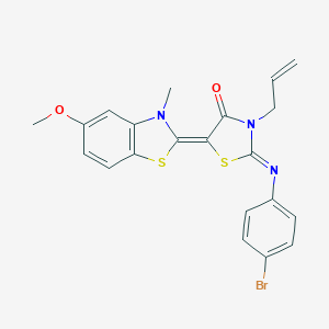 molecular formula C21H18BrN3O2S2 B273848 3-allyl-2-[(4-bromophenyl)imino]-5-(5-methoxy-3-methyl-1,3-benzothiazol-2(3H)-ylidene)-1,3-thiazolidin-4-one 