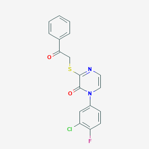 molecular formula C18H12ClFN2O2S B2738483 1-(3-Chloro-4-fluorophenyl)-3-phenacylsulfanylpyrazin-2-one CAS No. 899987-57-6