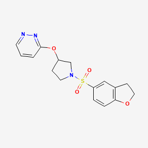 molecular formula C16H17N3O4S B2738486 3-((1-((2,3-二氢苯并呋喃-5-基)磺酰基)吡咯啉-3-基)氧基)吡啶并[1,2,4]嘧啶 CAS No. 2034434-99-4