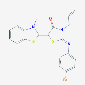 molecular formula C20H16BrN3OS2 B273849 3-allyl-2-[(4-bromophenyl)imino]-5-(3-methyl-1,3-benzothiazol-2(3H)-ylidene)-1,3-thiazolidin-4-one 