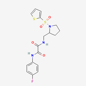 molecular formula C17H18FN3O4S2 B2738496 N1-(4-fluorophenyl)-N2-((1-(thiophen-2-ylsulfonyl)pyrrolidin-2-yl)methyl)oxalamide CAS No. 896279-96-2