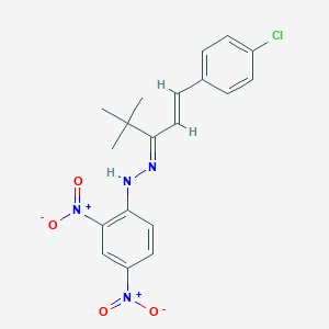 molecular formula C19H19ClN4O4 B273850 1-(4-Chlorophenyl)-4,4-dimethyl-1-penten-3-one {2,4-bisnitrophenyl}hydrazone 