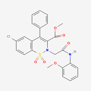 molecular formula C25H21ClN2O6S B2738501 methyl 6-chloro-2-(2-((2-methoxyphenyl)amino)-2-oxoethyl)-4-phenyl-2H-benzo[e][1,2]thiazine-3-carboxylate 1,1-dioxide CAS No. 1114879-06-9