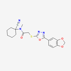 molecular formula C19H20N4O4S B2738512 2-[[5-(1,3-benzodioxol-5-yl)-1,3,4-oxadiazol-2-yl]sulfanyl]-N-(1-cyanocyclohexyl)-N-methylacetamide CAS No. 930686-51-4