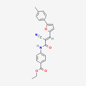 molecular formula C24H20N2O4 B2738555 (E)-乙基-4-(2-氰基-3-(5-(对甲苯)呋喃-2-基)丙烯酰胺)苯甲酸酯 CAS No. 324540-67-2