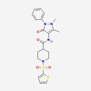 molecular formula C21H24N4O4S2 B2738558 N-(1,5-dimethyl-3-oxo-2-phenyl-2,3-dihydro-1H-pyrazol-4-yl)-1-(thiophen-2-ylsulfonyl)piperidine-4-carboxamide CAS No. 326866-26-6