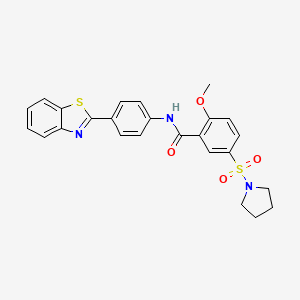 molecular formula C25H23N3O4S2 B2738565 N-[4-(1,3-苯并噻唑-2-基)苯基]-2-甲氧基-5-(吡咯啉-1-基磺酰基)苯甲酰胺 CAS No. 1020971-47-4