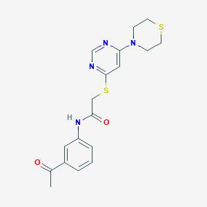 molecular formula C18H20N4O2S2 B2738569 N-(3-acetylphenyl)-2-((6-thiomorpholinopyrimidin-4-yl)thio)acetamide CAS No. 1421512-34-6