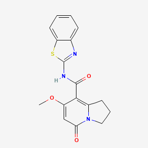 molecular formula C17H15N3O3S B2738577 N-(benzo[d]thiazol-2-yl)-7-methoxy-5-oxo-1,2,3,5-tetrahydroindolizine-8-carboxamide CAS No. 2034606-85-2