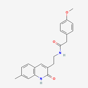 molecular formula C21H22N2O3 B2738581 2-(4-methoxyphenyl)-N-[2-(7-methyl-2-oxo-1H-quinolin-3-yl)ethyl]acetamide CAS No. 851404-38-1