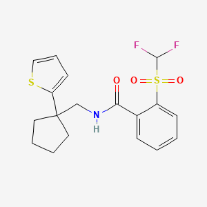 molecular formula C18H19F2NO3S2 B2738584 2-((二氟甲基)磺酰)-N-((1-(噻吩-2-基)环戊基)甲基)苯甲酰胺 CAS No. 1797082-11-1