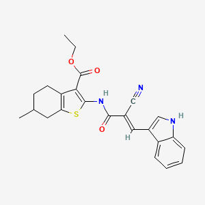 molecular formula C24H23N3O3S B2738588 (E)-ethyl 2-(2-cyano-3-(1H-indol-3-yl)acrylamido)-6-methyl-4,5,6,7-tetrahydrobenzo[b]thiophene-3-carboxylate CAS No. 499210-37-6