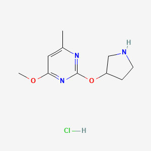 molecular formula C10H16ClN3O2 B2738594 4-Methoxy-6-methyl-2-(pyrrolidin-3-yloxy)pyrimidine hydrochloride CAS No. 1774899-15-8
