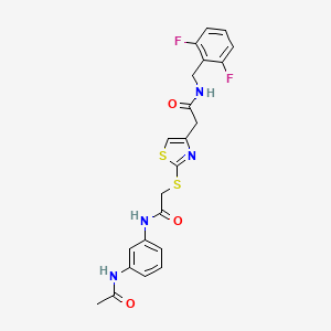 molecular formula C22H20F2N4O3S2 B2738603 N-(3-乙酰胺基苯基)-2-((4-(2-((2,6-二氟苯甲基)氨基)-2-氧代乙基)噻唑-2-基)硫)乙酰胺 CAS No. 954095-42-2