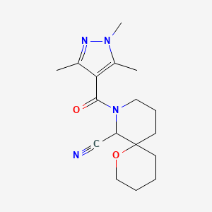 molecular formula C17H24N4O2 B2738606 8-(1,3,5-trimethyl-1H-pyrazole-4-carbonyl)-1-oxa-8-azaspiro[5.5]undecane-7-carbonitrile CAS No. 1825502-28-0